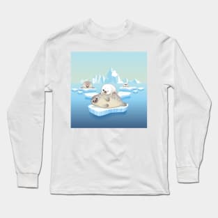 Cute seals family cartoon character design. vector Illustration. Long Sleeve T-Shirt